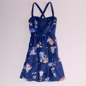 American Eagle Floral Corset Dress, Navy, 6